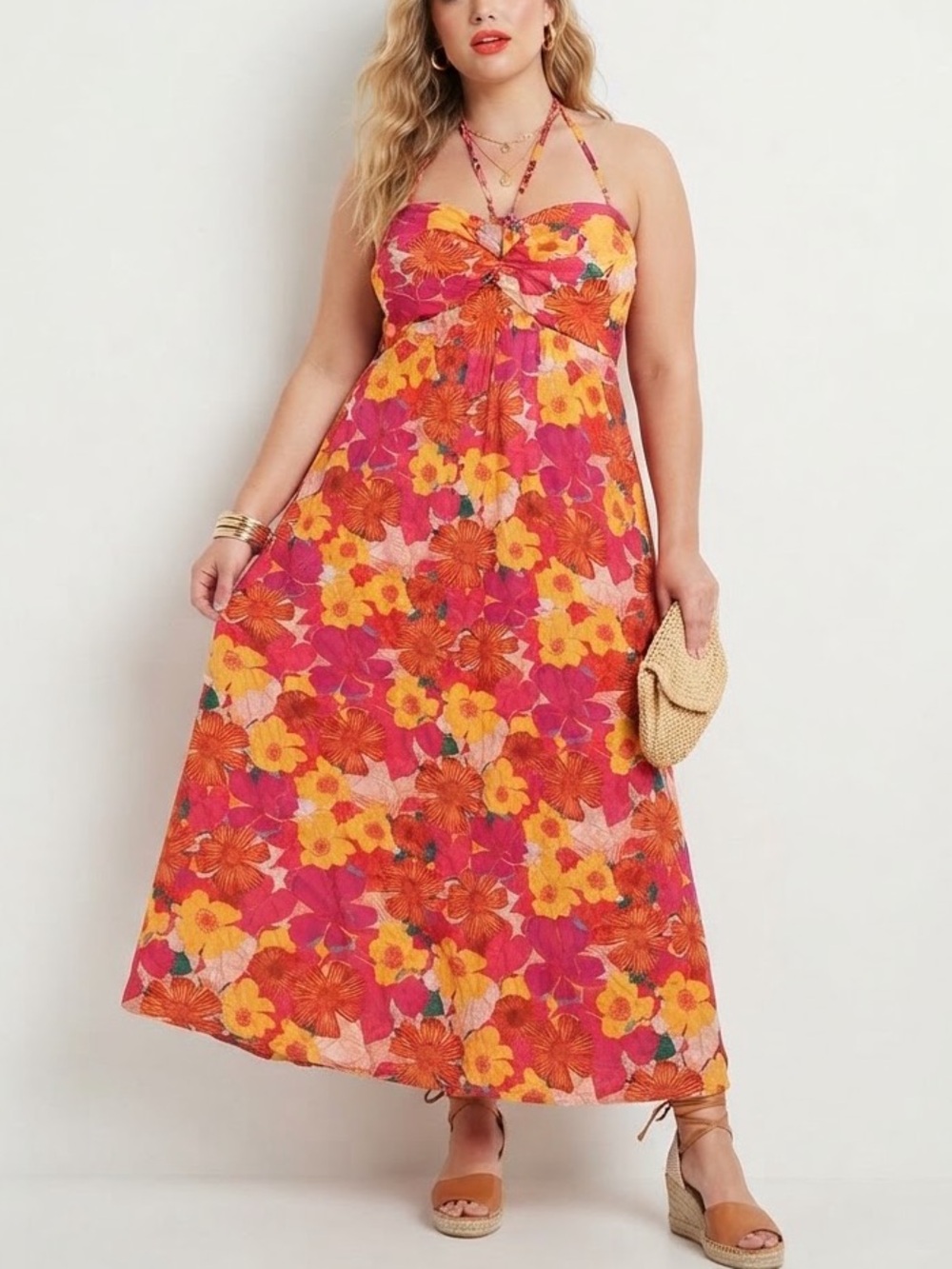 Fashion Nova Vibrant Floral Halter Maxi Dress - Boho Summer Tropical Print❤️